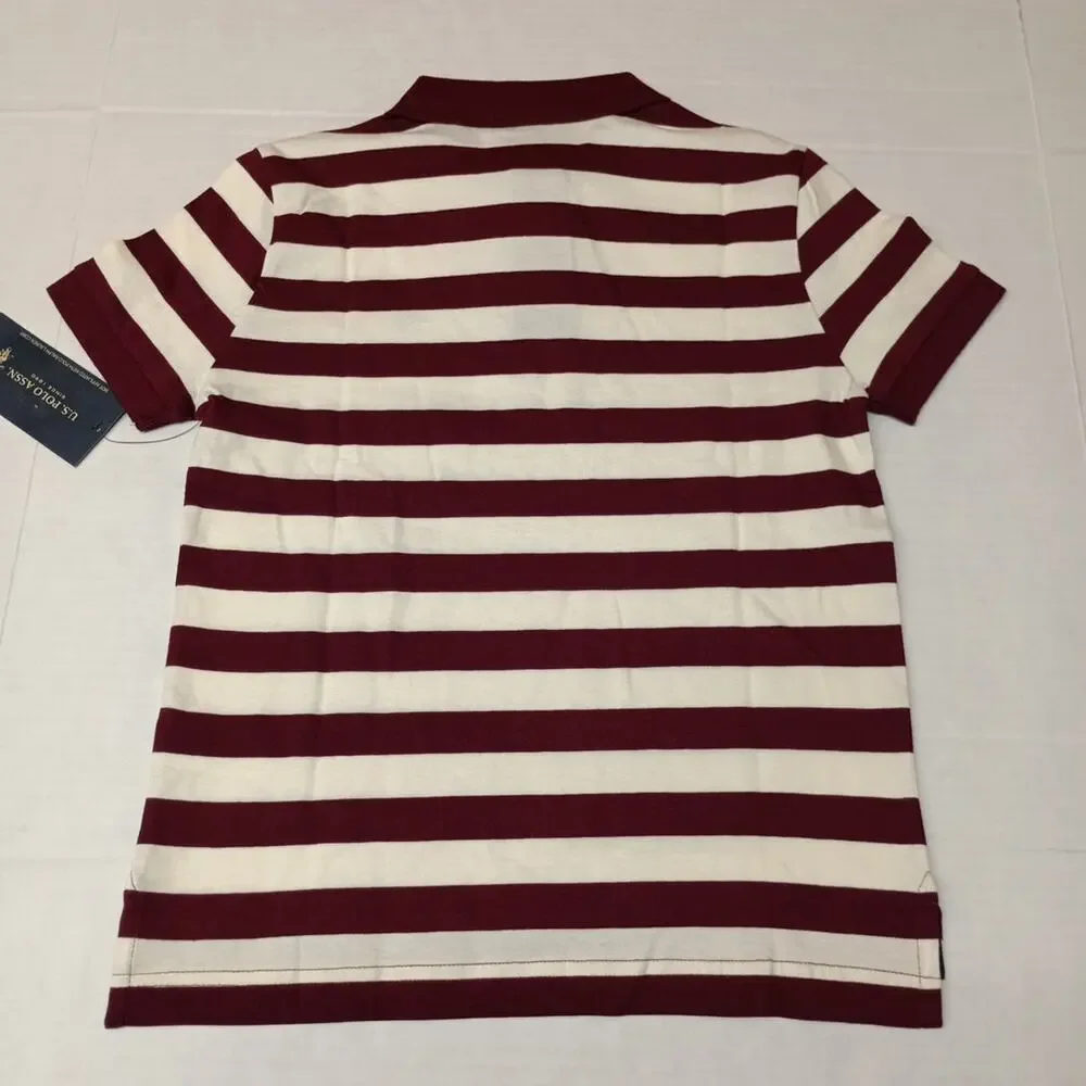 U.S. Polo‎ Assn. Boys Striped Jersey Polo Shirt M (8) Maroon Fall 100% Cotton